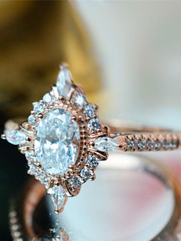 

Cluster Rings ROMAD Vintage Crystal For Women Magic Mirror Retro With Gift Box Rose Gold Finger Ring Female Wedding Jewelry