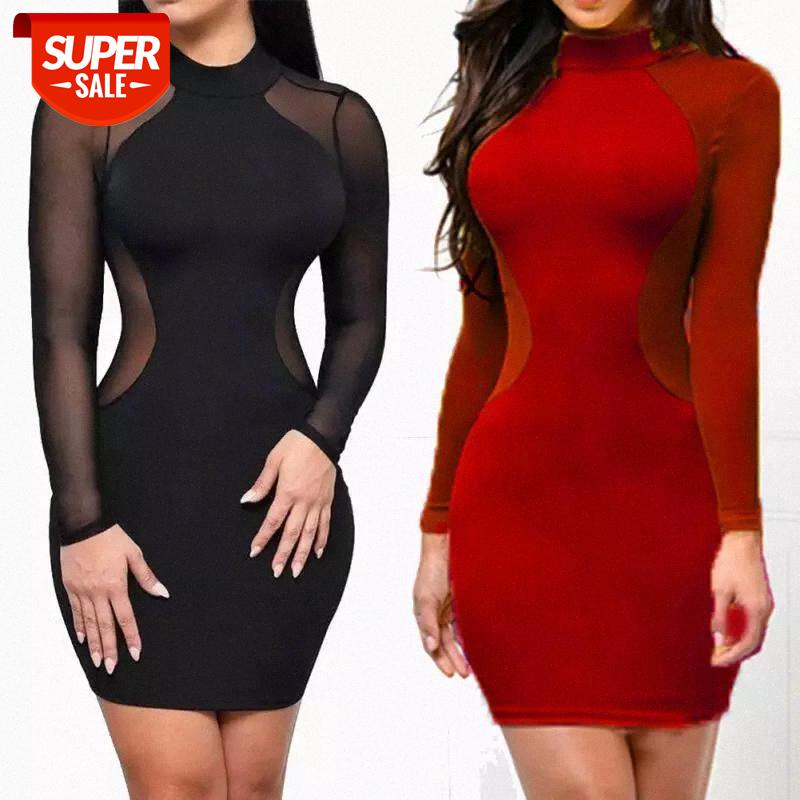 

Sexy Women Dress See Through Mesh Bandage Bodycon Long Sleeve Women Clothes Evening Sexy Party Clubwear Mini Skinny Dress #Gi5C, Black;gray