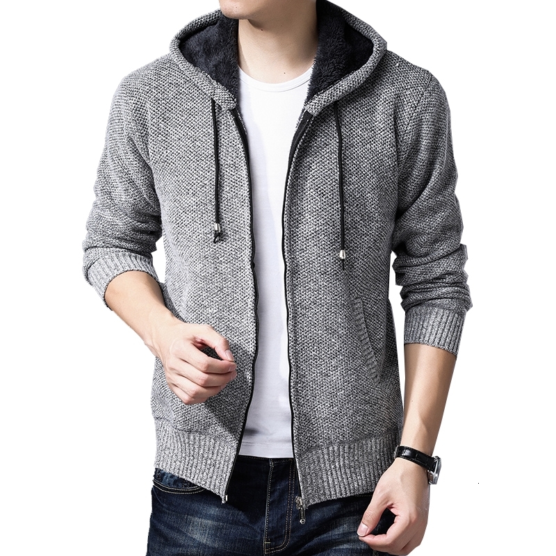 

2021 New Autumn Sweater Men Casual Fashion Slim Long Sleeve Hooded Cardigan Jacket Warm Sweaters Thick Coat Gray Blue Red 3xl 7d1h