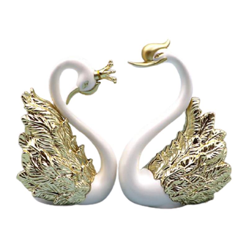 

1 Pair Romantic Swan Cake Topper Gold and Silver Crown Swan Cake Topper Baking Wedding Birthday Decoration Statue