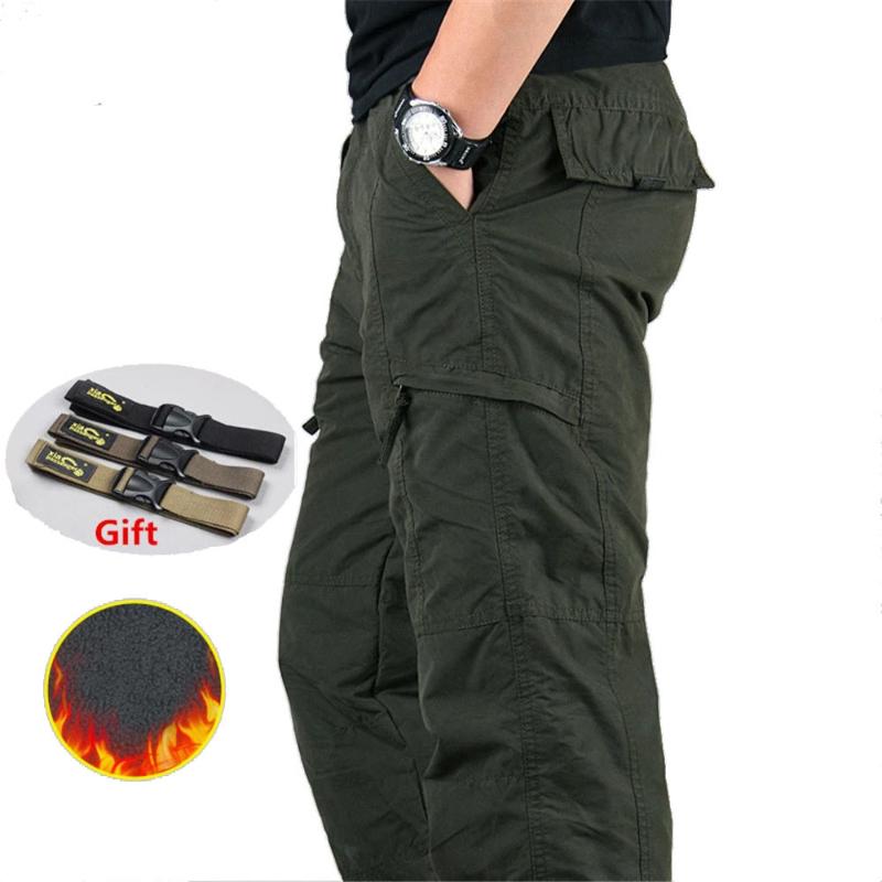 

Men's Pants Winter Cargo Double Layer Fleece Warm Thick Military Camouflage Tactical Cotton Long Trousers Men Baggy Casual, Black