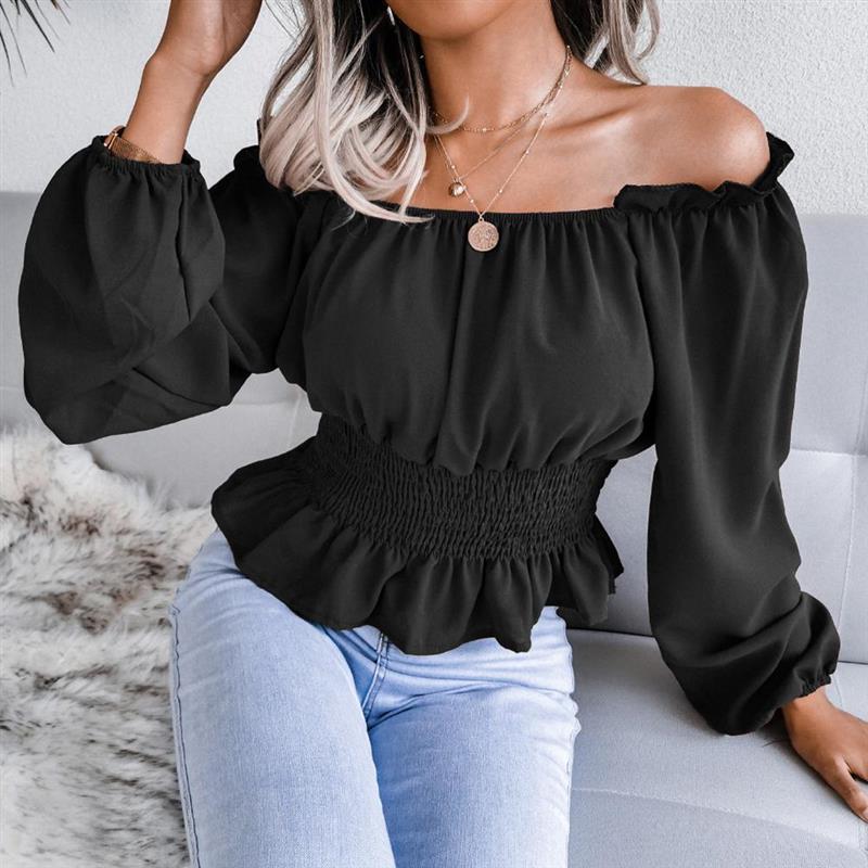 

Women' Jackets 2021 Autumn Woman Solid Color Off-shoulder Shirt Long Sleeves Ruffled Chiffon Blouse Fashion Casual Tops For Party Daily, As show