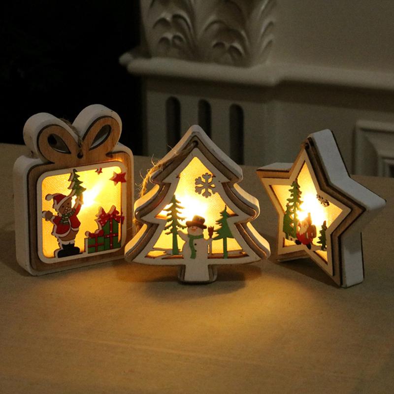 

Christmas Decorations Ornaments Wooden Hanging Pendant LED Light Santa Claus For Home Tree Decor Kids Gift Wood Crafts
