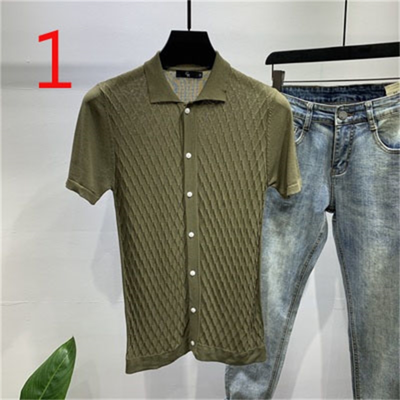 

2021 New Short-sleeved Ice Silk Summer Men's Round Neck Thin Section Hot Diamond Knitted T-shirt 41sv
