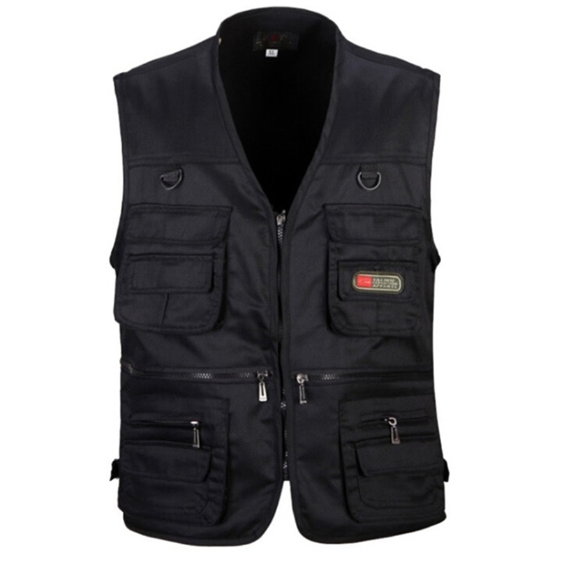 

Men Vest Army Green and black color waistcoat Multi-pocket travel or work wear Durable plus size 211111, Khaki