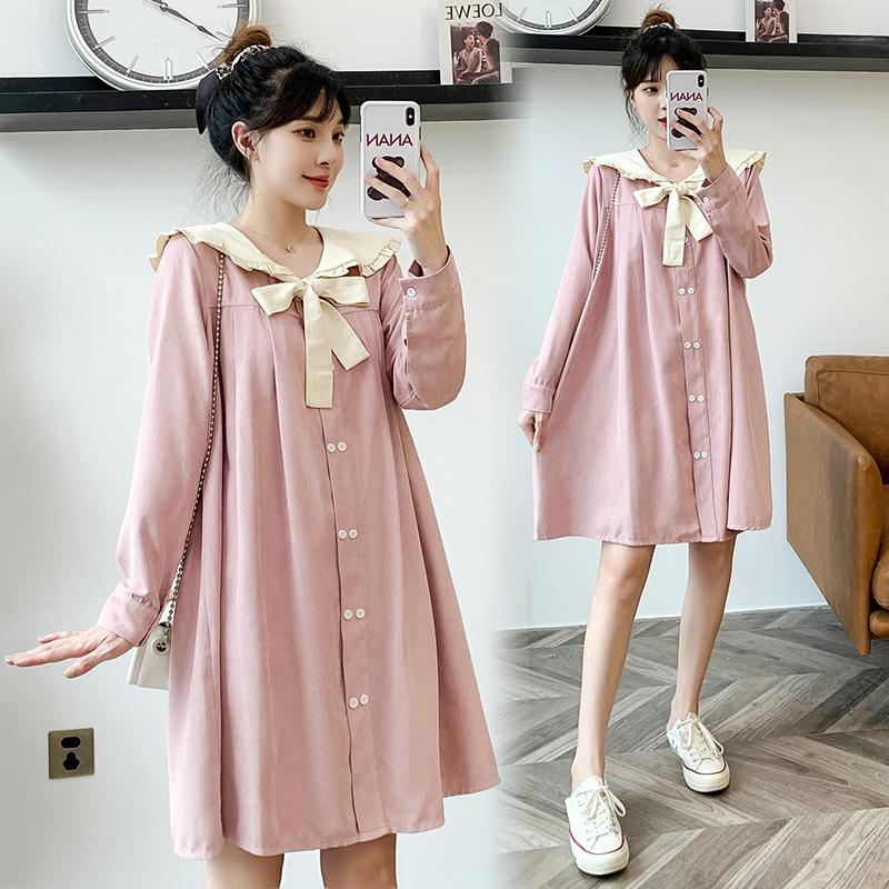

Maternity Dresses 1727# Dress Arrived Long Sleeves Pink Cotton Loose Plus Size Midi Pregnant Women Mom Pregnancy Clothes