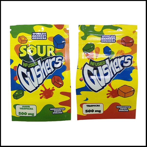 

HOT SOUR GUSHERS BAG 500MG Gusher Bags Tropical And Sour Tropical Edibles Packaging Mylar Bags DHL Free