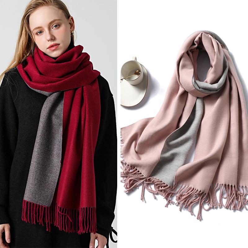 

Scarves 2021 Lady Luxury Warm Cashmere Scarf Thick Shawl Winter Women Wraps Double Side Female Pashmina Solid Blanket Stoles