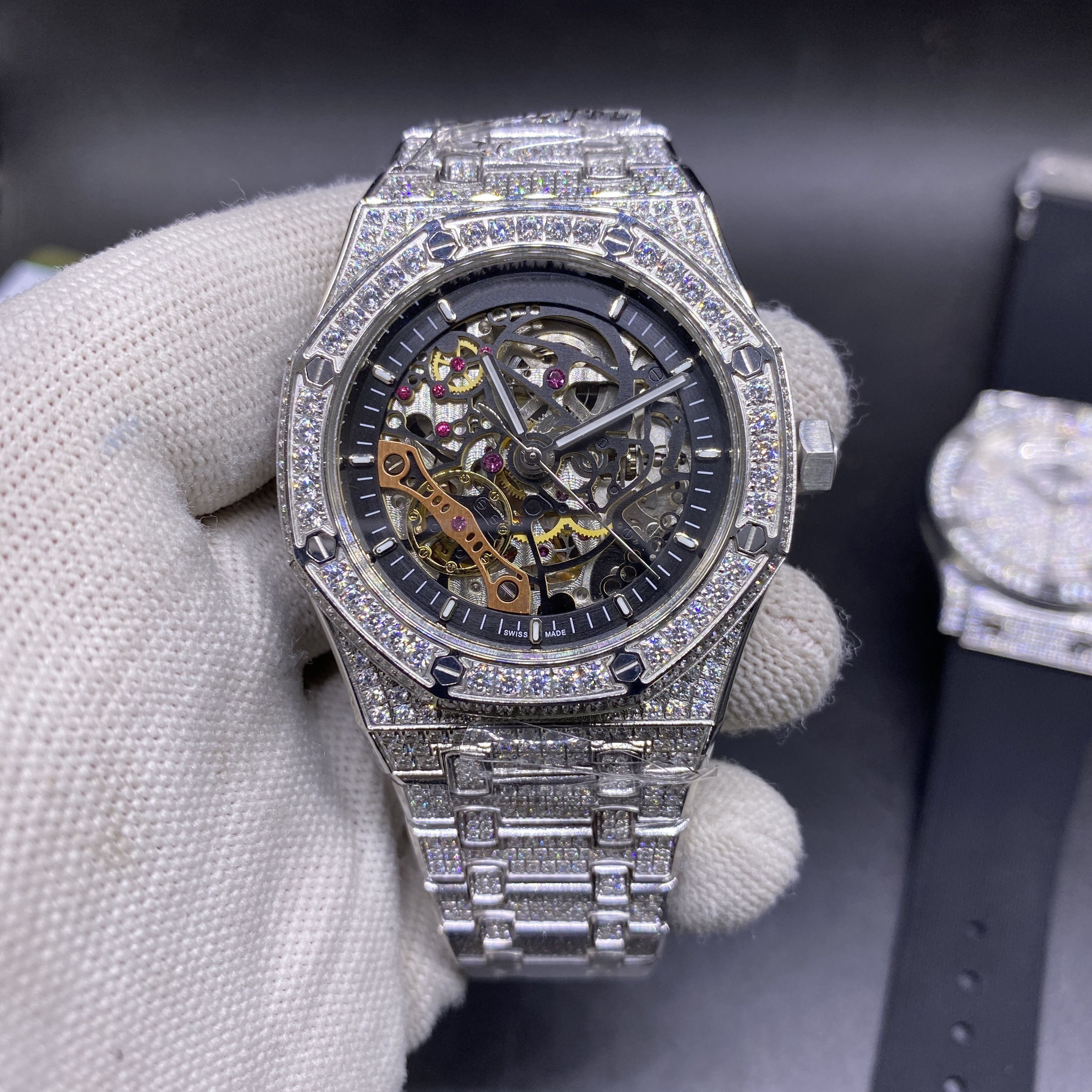 

full diamond Hip Hop Wristwatch Ice Diamonds Watches Hollow fashion Watch silver Stainless Steel Case 42MM Automatic Watche, Picture color