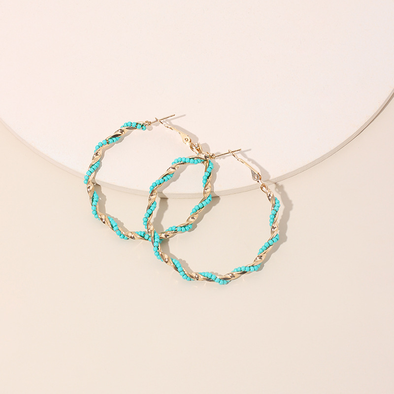 

Classic design Hoop earrings exaggerated large circle alloy round seed bead earring Bohemian rice-bead ear jewelry High quality Arrival Extravagant gift