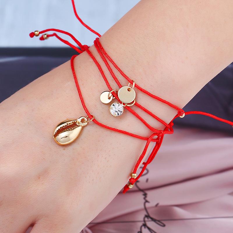 Charm Bracelets Shell Bracelet Set Red Black Golden Handmade Chain Braided For Women Friendship Couple Beach Vacation-image-709169959