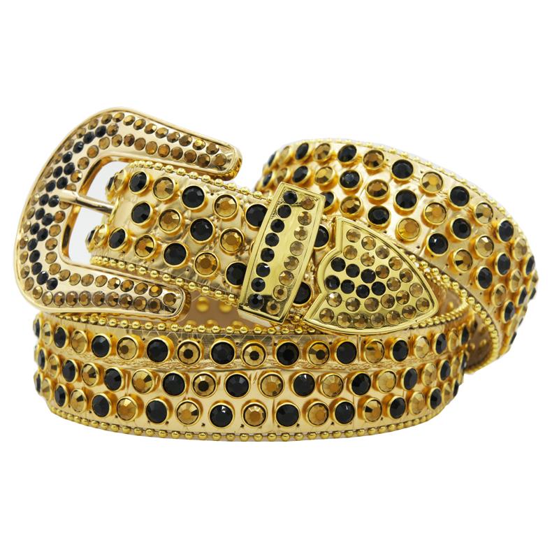 

Belts 11 Designer Luxury Rhinestones Pattern High Quality Faux Leather Men's Belt Strap Width 3.8 Cm, Black