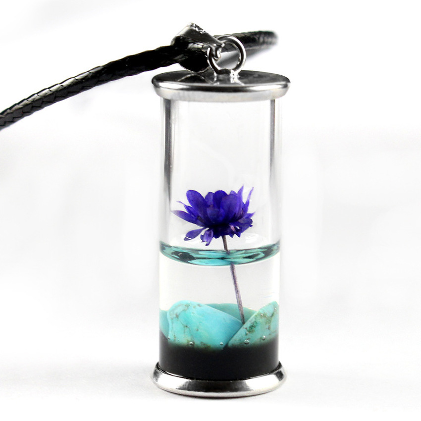 

Natural Stone Pond Flower Daisy Scenery Necklace Time Wishing Bottle Pendant Necklaces for Women Children Fashion Jewelry Will and Sandy