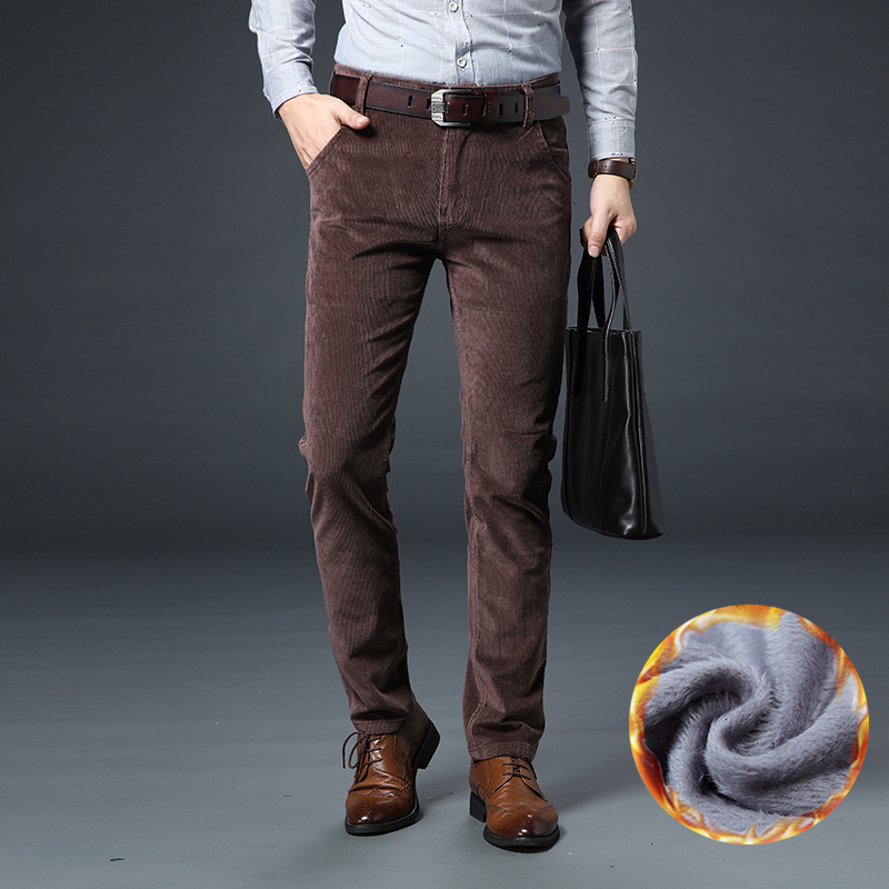 

2021 New Autumn Winter Newly Fashion Men Jeans Elastic Casual Business Corduroy Pants Vintage Designer Smart Veet Warm Slim Trousers 1ulv, Khaki vekvet