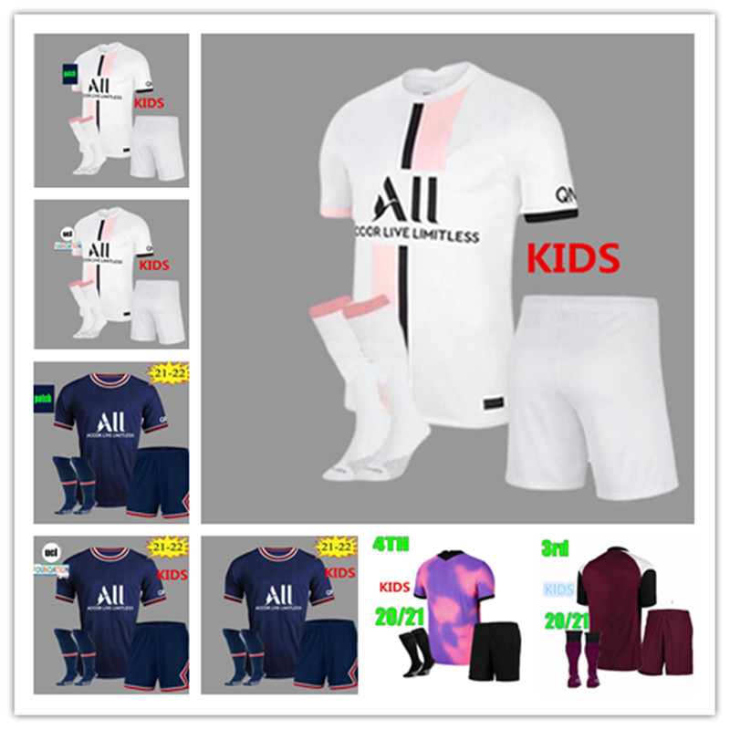 

Youth Kids KIT+SOCK 21/22 #30 MESSI MBAPPE soccer jersey HAKIMI WIJNALDUM MARQUINHOS PSG VERRATTI SERGIO RAMOS Maillots de football shir, White;black