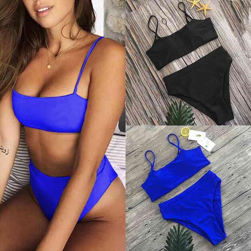 

s xl high waist bikini set swimsuit swimming suit bikini two pieces solid swimwear women fashion beachwear, White;black