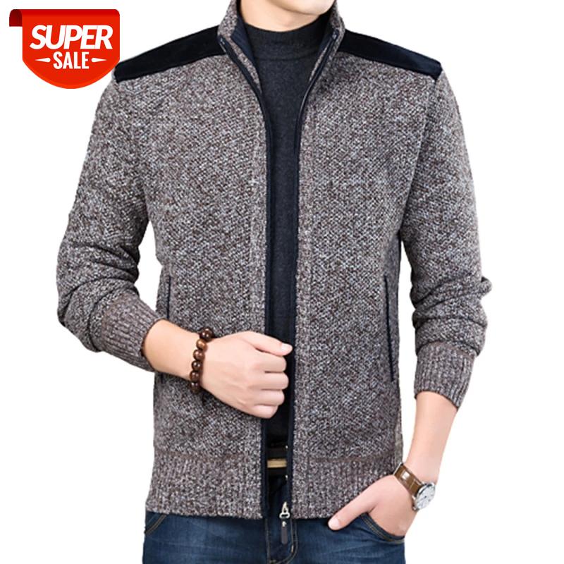 

Winter Men Streetwear Jacket Causal Cardigan Coat Knitted Cardigan Thick Zipper Patchwork Male Sweater Mandarin Collar Outerwear #kl6b, White;black