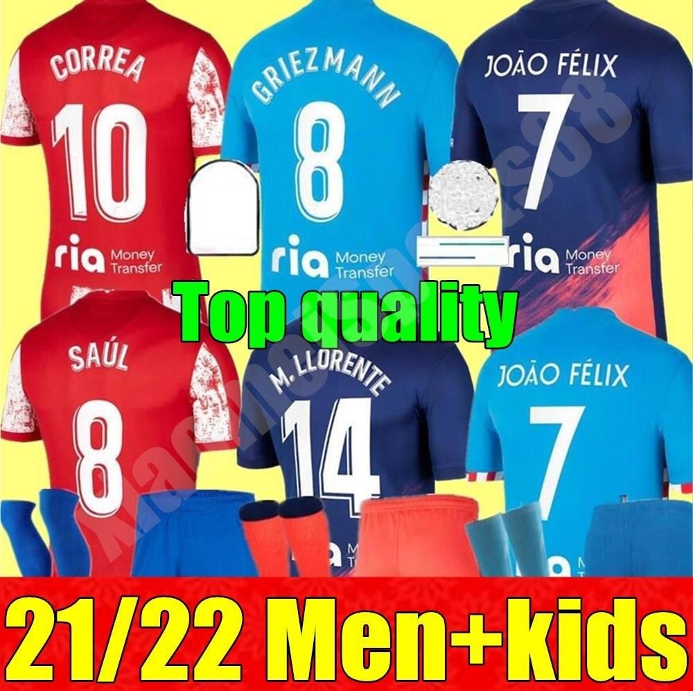 

21 22 Atletico Griezmann Soccer Jerseys home away 3rd Madrid SUAREZ JOÃO FÉLIX 2021 2022 M. Llorente CORREA KOKE LEMAR CARRASCO adult men kids kit Youth Football Shirt, Adult home+league patch