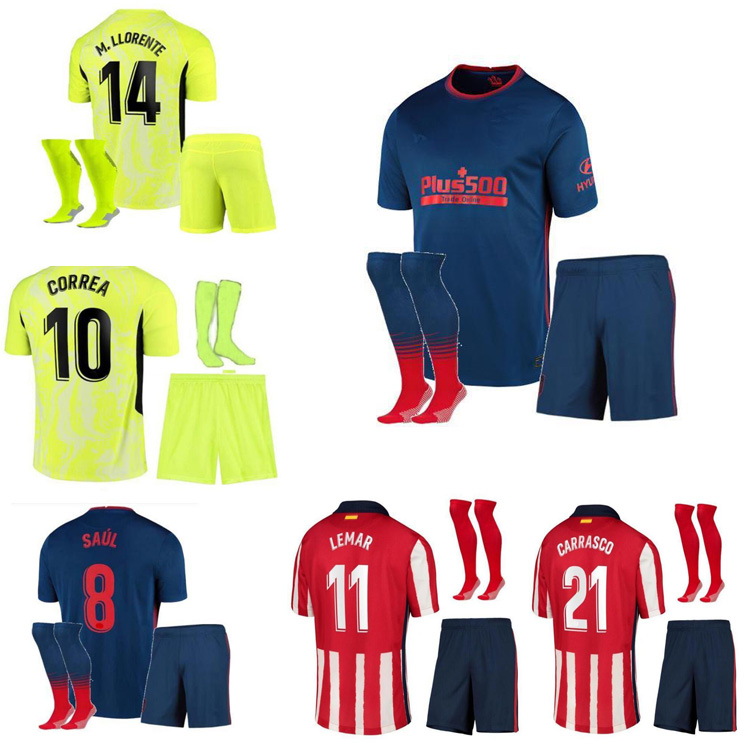 

20 21 Atletico SUÁREZ Madrid home away 3RD Soccer Jerseys kits 2021 Camisetas de fútbol JOAO Children's + men's sock suit football shir, Ivory
