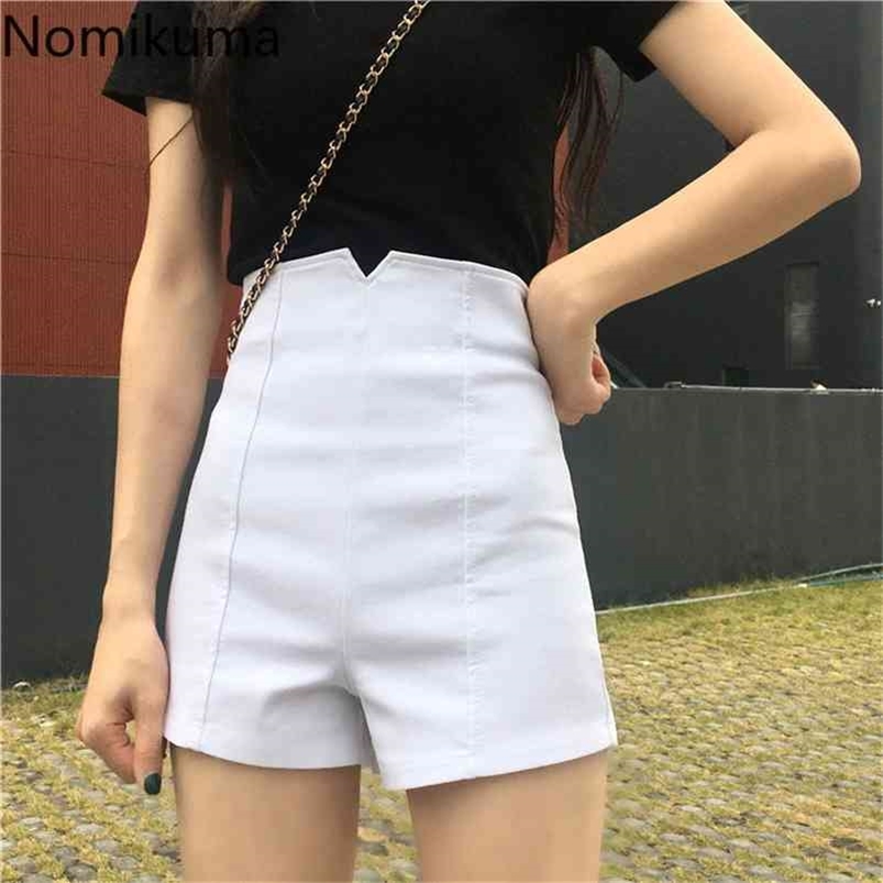 

Nomikuma High Waist Short Solid Color Zipper Korean Short Pants Lady Casual Fashion Summer Streetwear 3a673 210624, Dark blue shorts