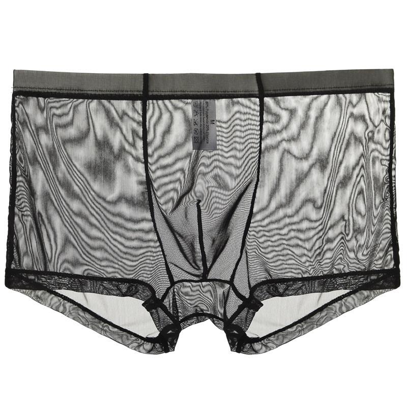 

Underpants RS684 Black Mid-waist Mesh Sexy Shorts Breathable Nude Youth Panties Men's Thin Transparent Underwear, Black;white