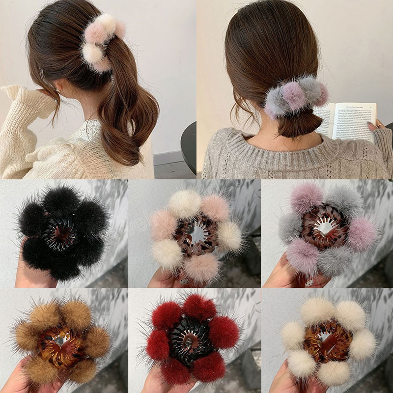 

Women Furry Faux Fur Hairball Hairpins Fashion Horsetail Buckle Hair Clips Winter Ponytail Holder Scrunchies Hair Accessories