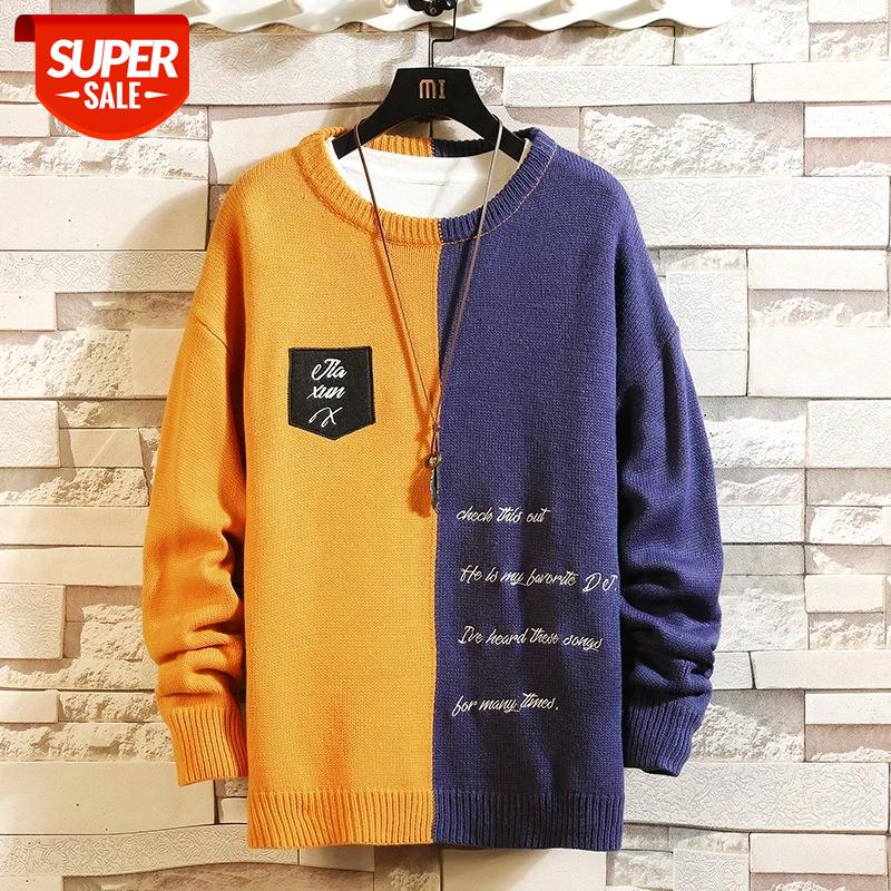 

2021 New Sweaters Men Long Sleeves Autumn Winter Pullover Patchwork Knitted O-Neck Plus OverSize 5XL #En4o, White;black