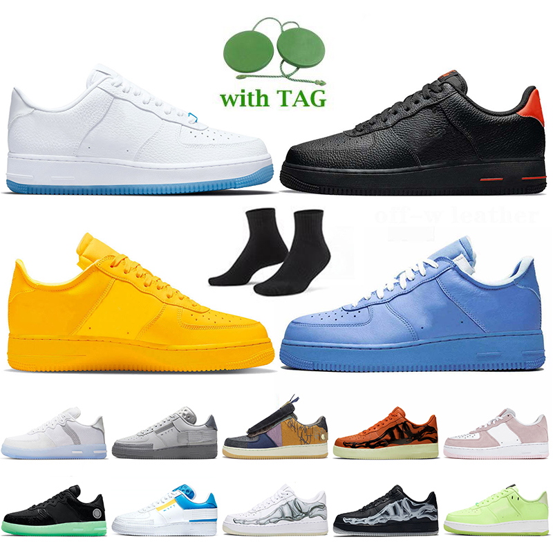 

Top Quality 2021 Womens Mens AirForces Shoes Dunks 1 One Low Univeristy Gold Black Orange Light Bone N354 Skeleton UV REACTIVE Wheat Mocha Traines Casual Sneakers, #1 uv reactive 36-45