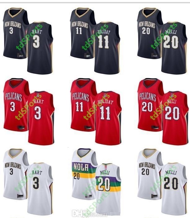 

Mens Womens Youth Josh Hart 11 Jrue Holiday 20 Nicolo Melli White navy custom Basketball Jerseys, As shown in illustration