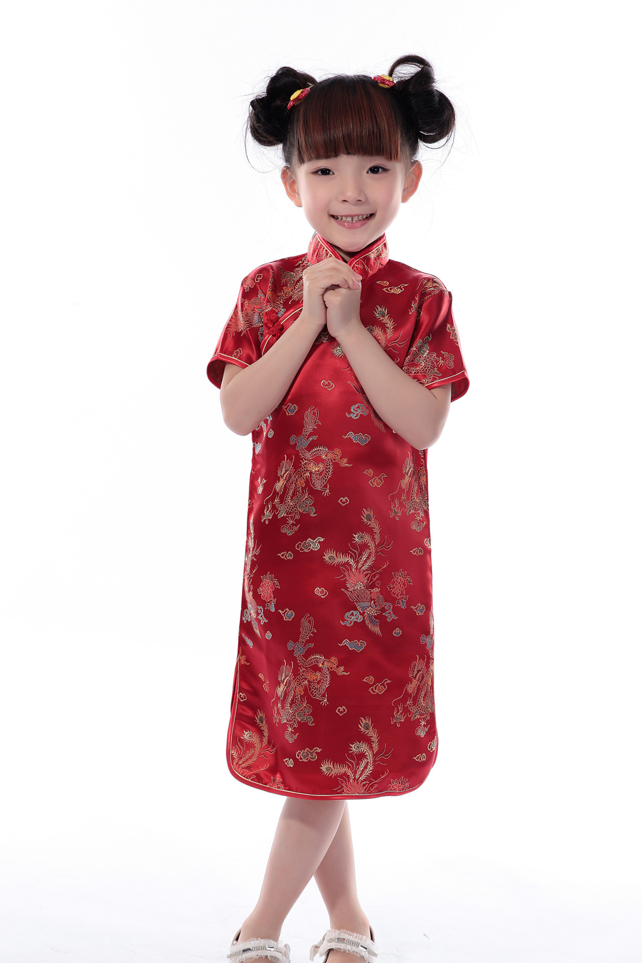 

Princess Girls Dress Chinese Traditional Costumes Cheongsams Hanfu Tight Dragon&Phoenix Floral Kids cloth, 06