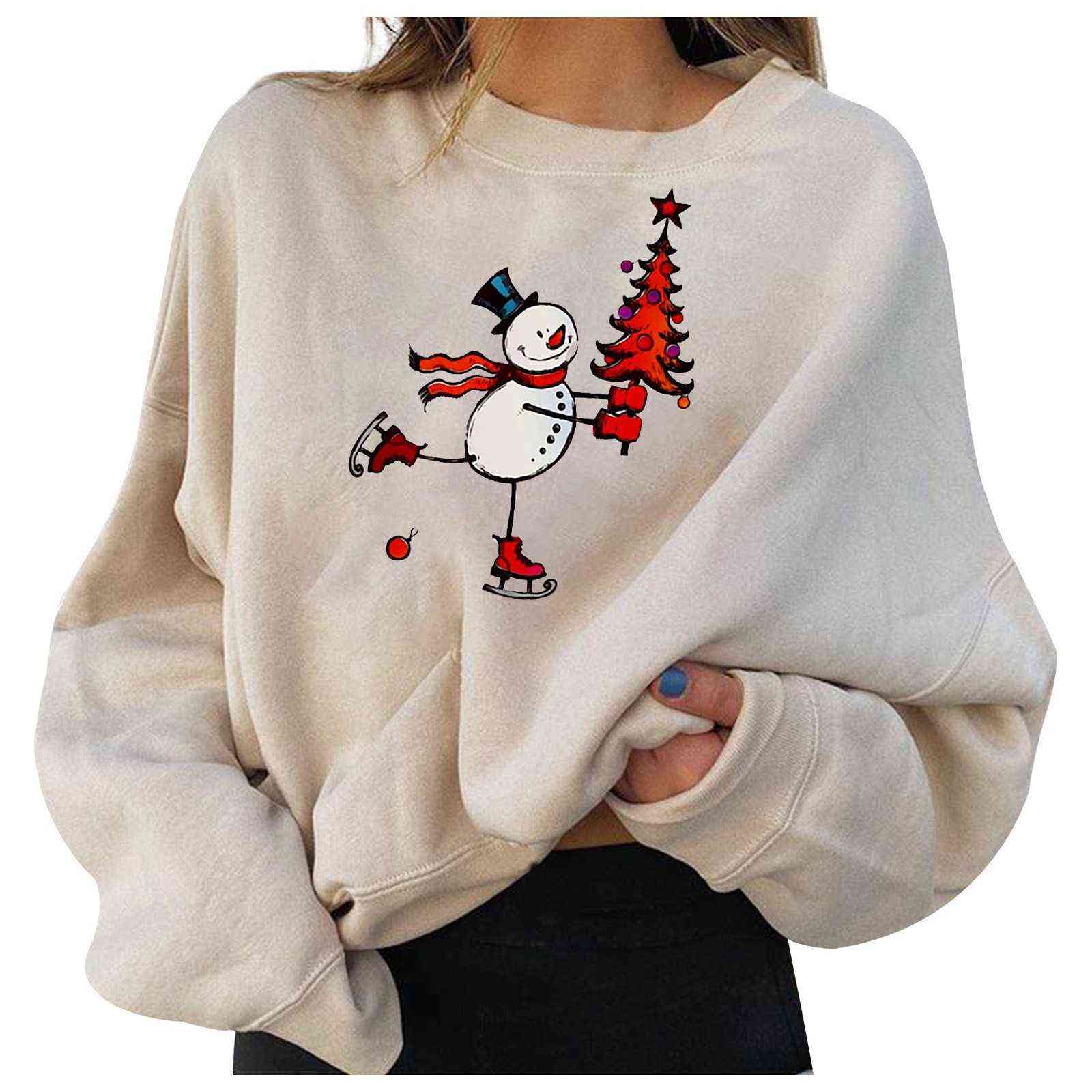 Pull de Noël moche pour femmes Sweat-shirt à col rond à manches longues Pull en polaire Pulls surdimensionnés Tops Automne Vêtements d'hiver Y111