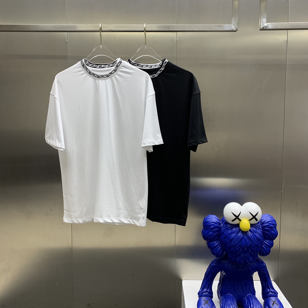 

21ss mens Tee t shirts paris Chain neckline letters printing men clothes short sleeve mens shirts tag letters New black Apricot, White;black