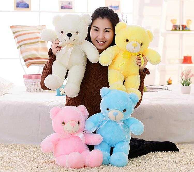 

US Stock Bow tie 30cm teddy bear luminous doll with built-in led colorful light function Valentine's day gift plush toy