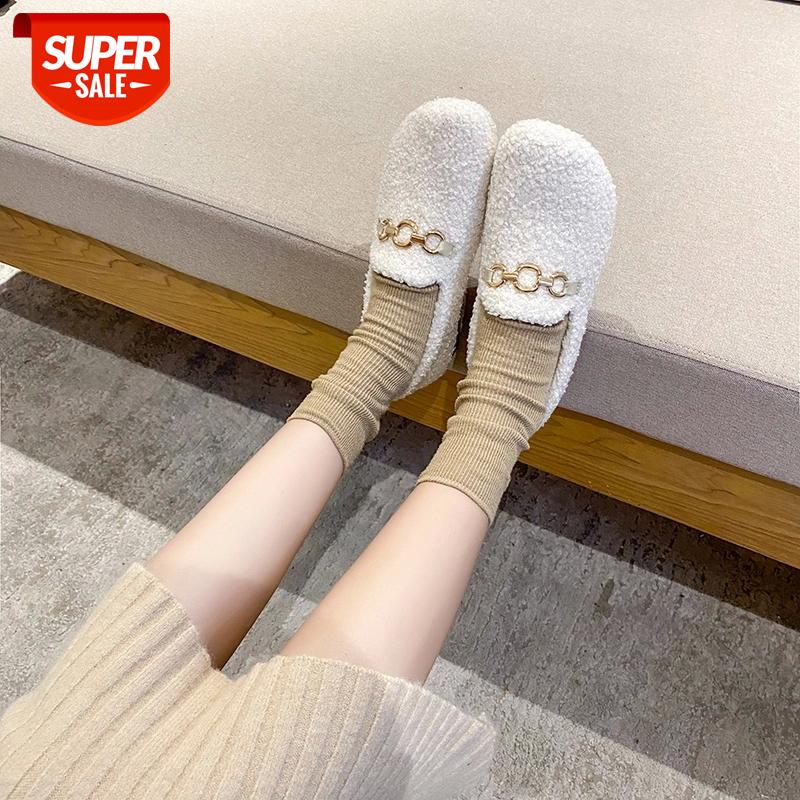 

2020 New Winter Women Loafers Plush Slip on Flat Shoes Bow Woman Flats Warm Loafer Wool Casual Shoes Fur Boat Fashion #lO4K