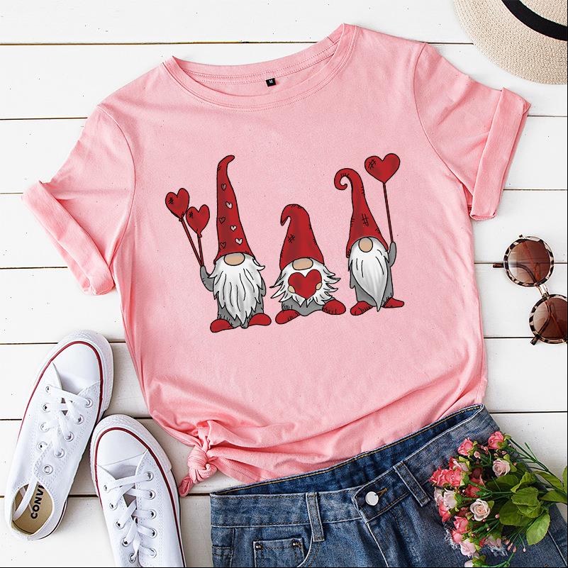 

women little dwarfs cotton pink t shirt new year large size christmas basic tees harajuku loose funny cartoon print shirt tee, White