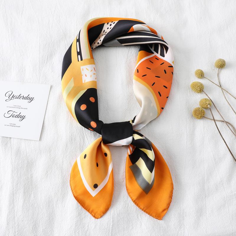 

Scarves 2021 Fashion Female Lovely Small Scarf Head Band Square Towel Type Silk Four Seasons Can Use Neck