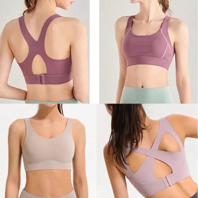 

lu womens yoga bra outfit Back row buckle training cross beauty plastic sports underwear women gather running vest fitness lulu tank, White;red