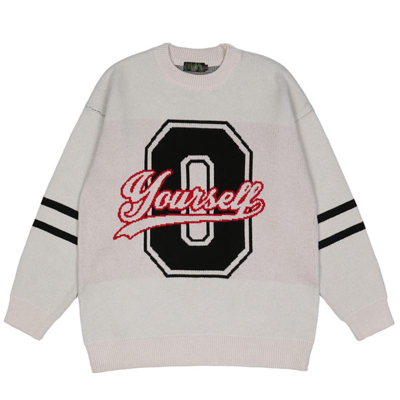 

Men's Sweaters Mens Harajuku Letter Number Knitted Sweater Winter Unisex Oversize Couple Clothing O-neck Vintage Loose Pullover, White;black