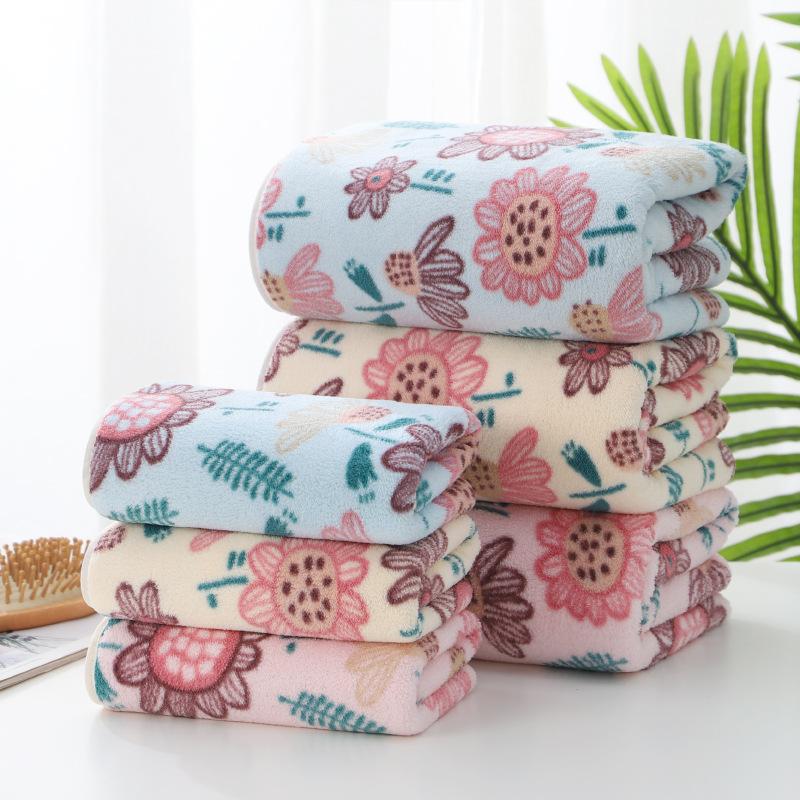 

Towel T288A Lovely Girl Women Blue Pink Floral Soft Microfiber Coral Fleece Bath 70*140cm Face 34*74cm