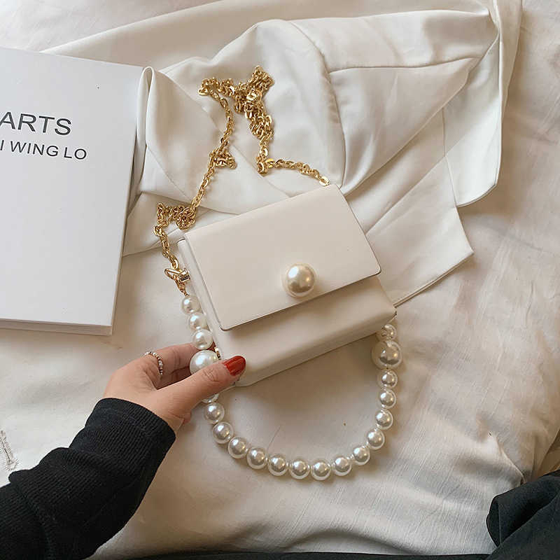 

French Square Frh Mini Women 2021 Literature Pearl Fashion Chain Bag, White