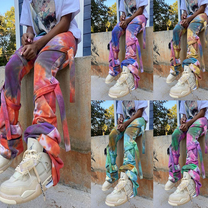 

2021 New Stacked Sweatpants Sexy Tie Dye Bandage Cargo Pants Fall Festival Clothing Fashion Streetwear High Waisted Jogger Trousers 1s9f, Green yellow