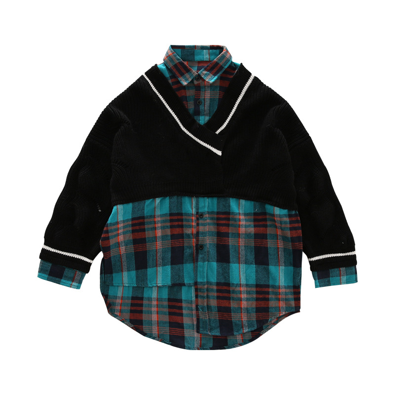 

Girls fake two shirts 2021 new foreign children's dress long sleeve skirt children spring autumn sweater dress, Blue