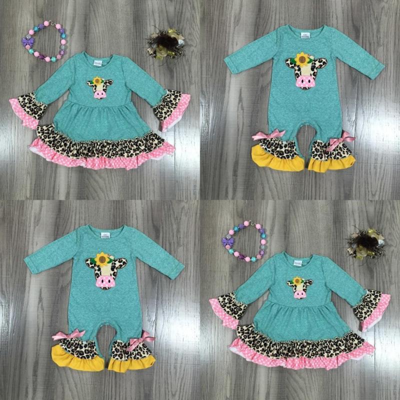 

Clothing Sets Girlymax Spring/winter Baby Girls Dress Romper Cotton Cow Sunflower Leopard Ruffles Boutique Children Clothes Match Accessorie, H01-02-01 romper