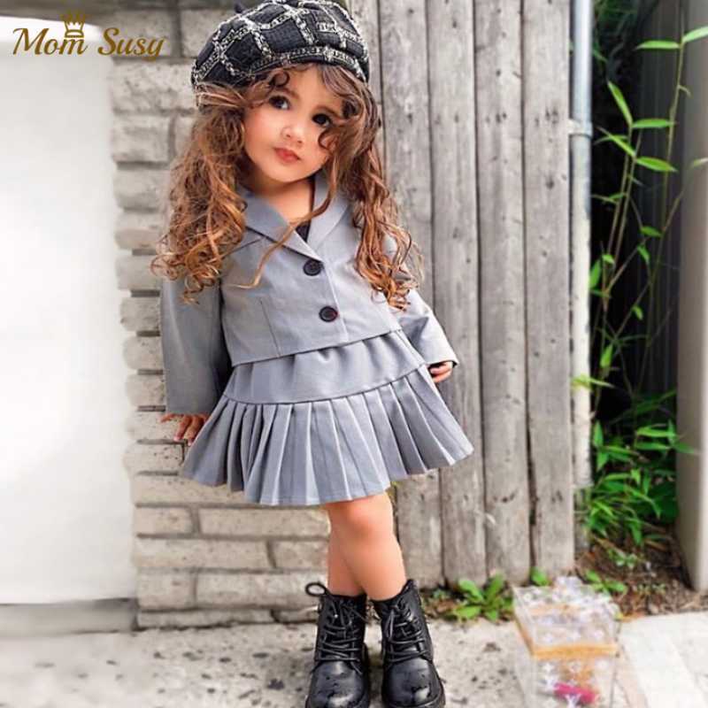 

Fashion Baby Girl Formal Clothes Set Suit Jacket+Skirt 2PCS Toddler Baby High Quality Suit Blazer Jacket Thick Baby Clothes P0831, Grey