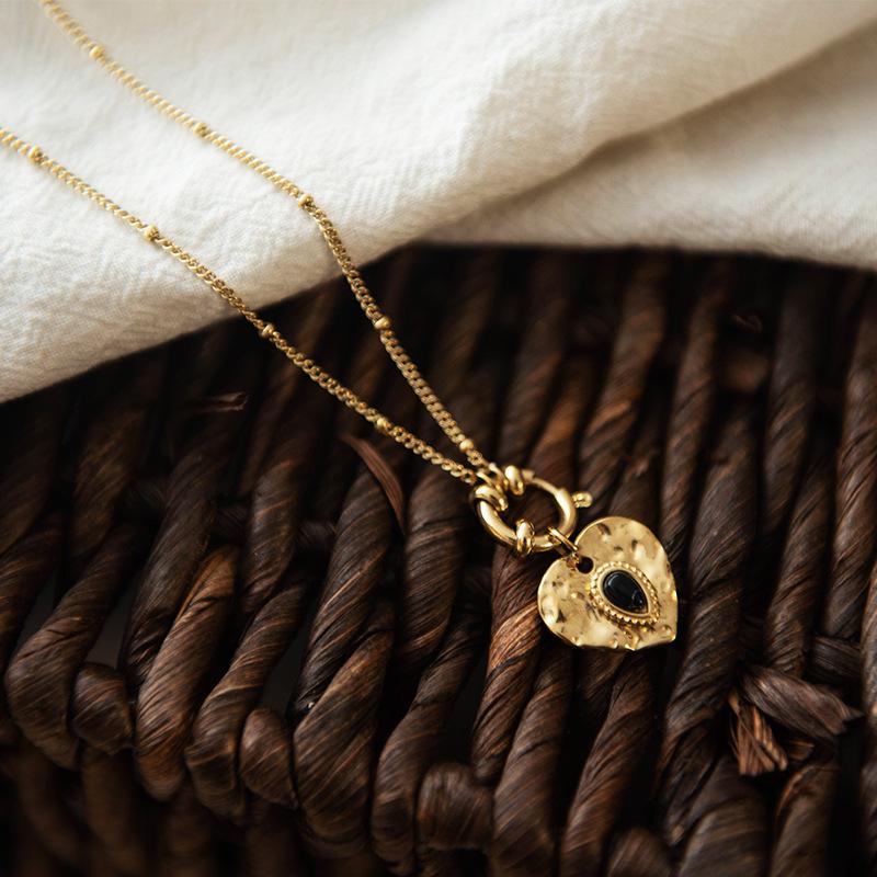 

Pendant Necklaces Zircon Peach Heart Titanium Steel Necklace French Stainless Women's 18k Gold Collar Female Clavicle Chain