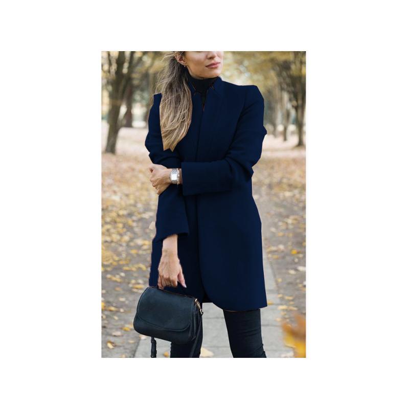 Women's Wool & Blends Fashion Women Loose Casual Coat Autumn And Winter Solid Color Stand Collar Woolen CoatHigh Street Breathable