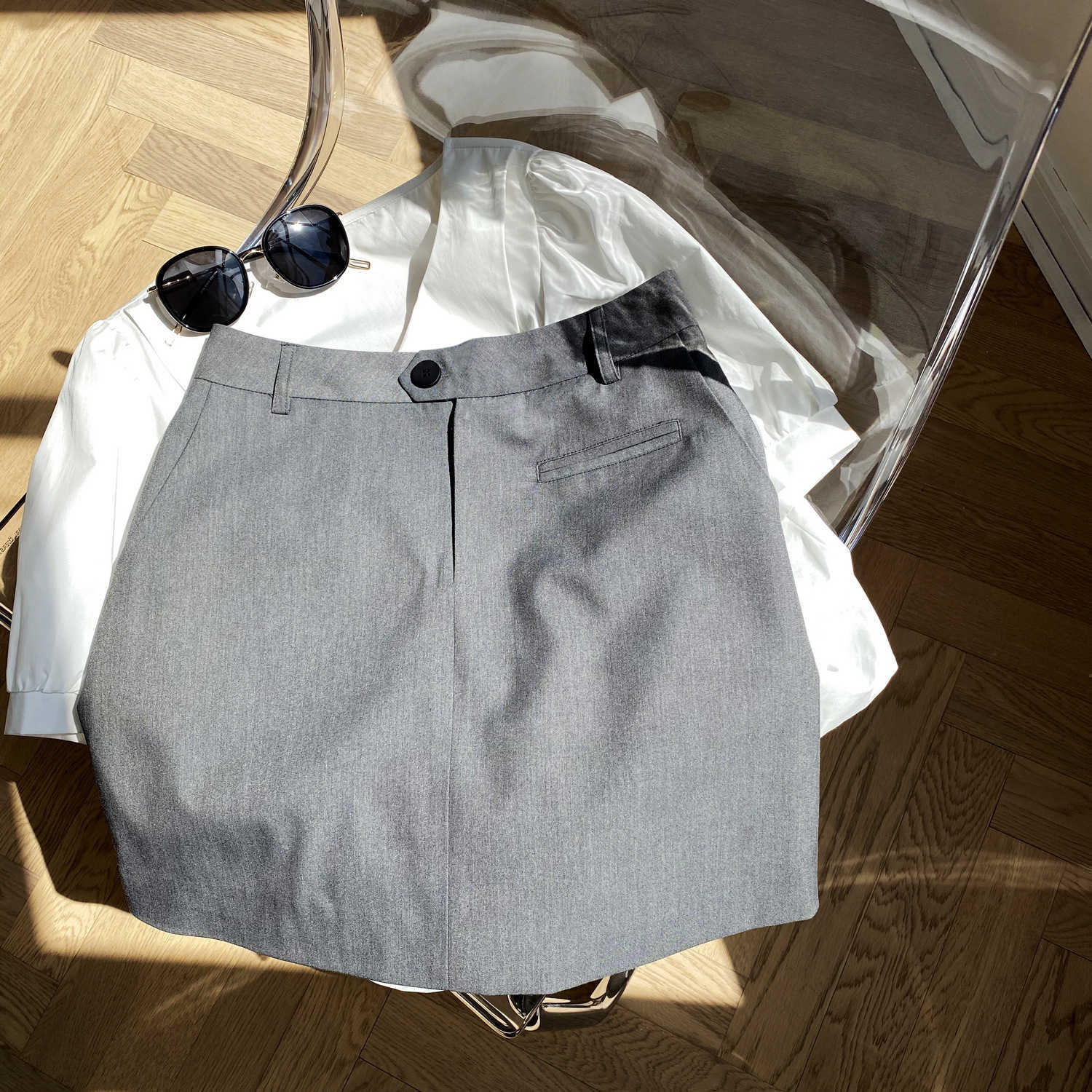 

HXJJP Summer Bust Skirt for Women A-line High Waist 210607, Gray