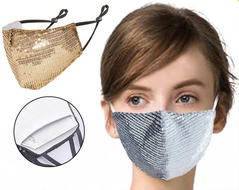 

Glitter Bling Sequins Face Mask Dustproof Washable Windproof Reusable Face Mask with Adjustable Earloop Nightclub party Masks with Pocket