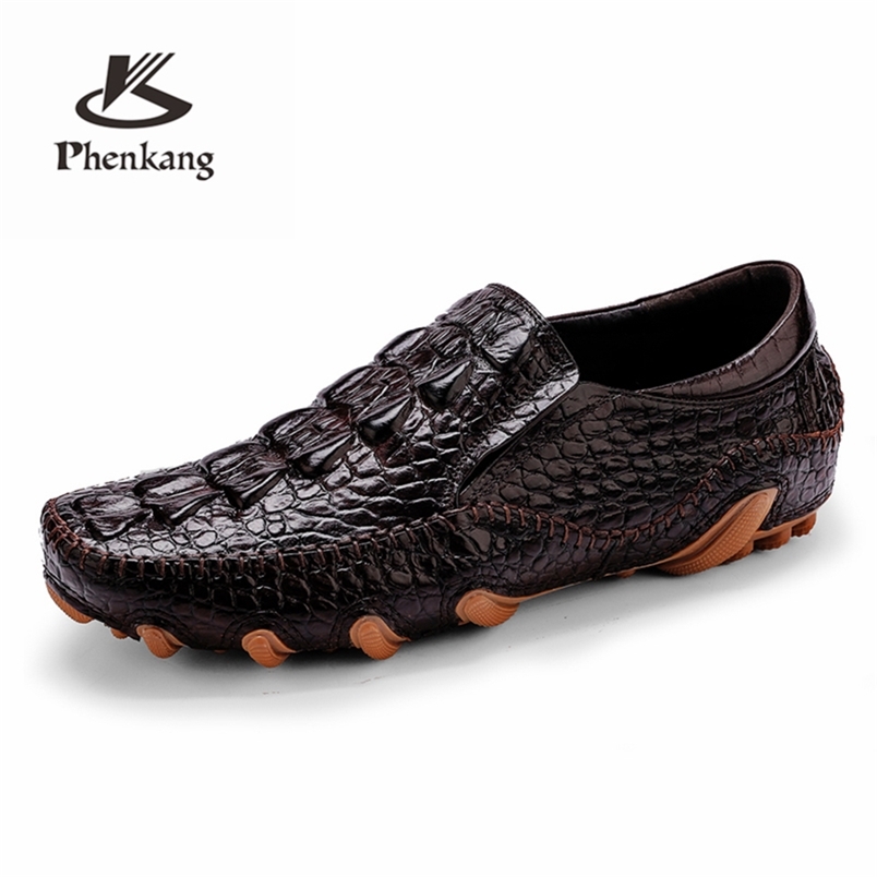 

Men Leather Summer Alligator Texture Slip-On Casual Shoes Male loafer Mens Coffee Men's Loafers Driving 220309, Black