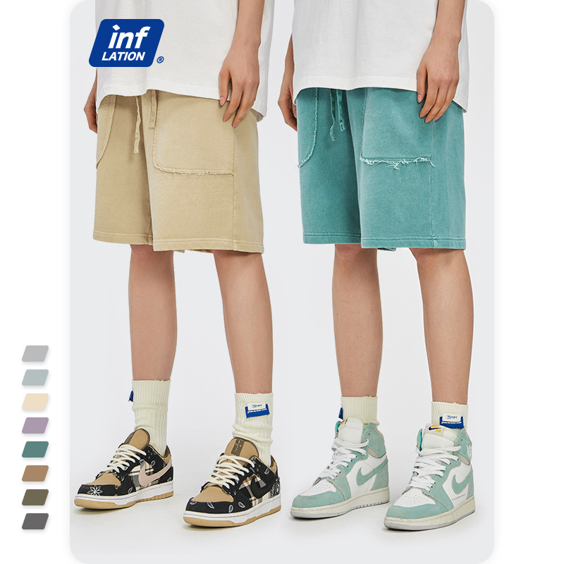 

shorts inf men's fashion brand pure color simple personality cut loose casual versatile, White;black